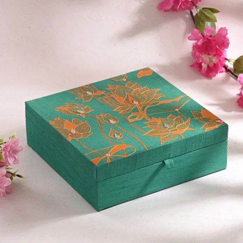 Printed MDF Woods Green Lotus Luxury Box, Shape : Rectangular For Gifting Purpose