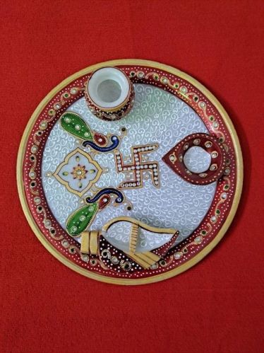Polished Marble Pooja Plate For Worship