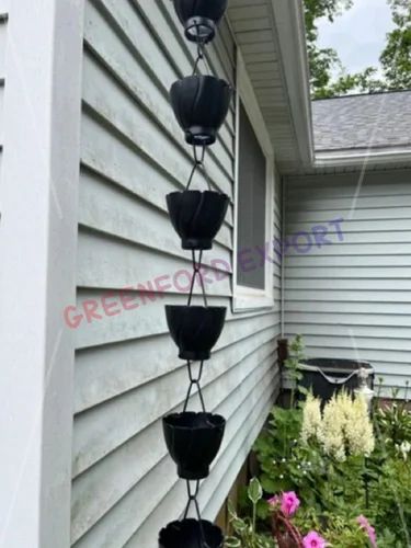 Black Powder Coated Flower Aluminum Rain Chain For Home Garden Decor