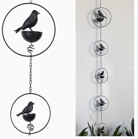 Metal Bird Rain Chain, Color : Black For Gutter Downspouts