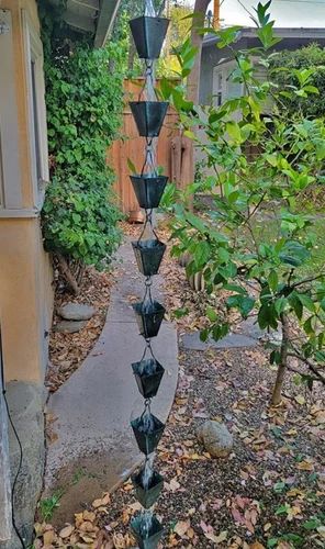 Powder Coated Finish Square Cup Rain Chain, Color : Black For Home Garden Decor