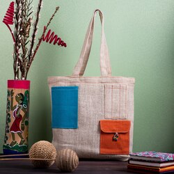 Amani Plain Designer Jute Tote Bag, Color : Multicolor, Technics : Machine Made, Packaging Type : Carton Box