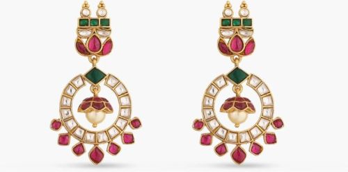 Ava Kempu Jadau Silver Chandbali Earrings, Length : 5 Cm