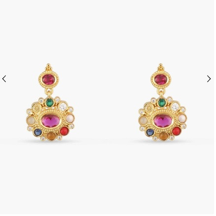 Rupa Navaratna Maroon Silver Drop Earrings