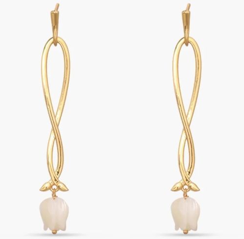 Tulip Silver Drop Earrings, Length : 6cm