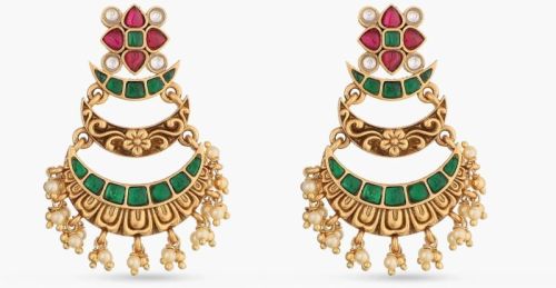 Viny Silver Chandbali Earrings, Length : 4.5 Cm