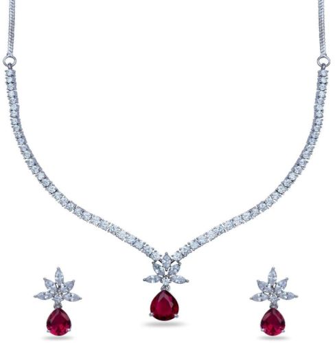 Camellia Cz Red Necklace Set