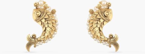 Fish and Pearl Oxidized Classic Earrings