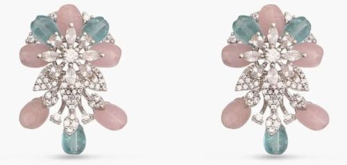 Floral Elegance Cz Aqua Beads Stud Earrings