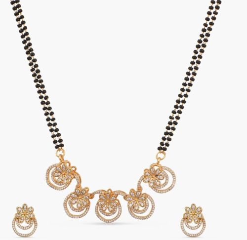 Najira Delicate Cz Black Beads Necklace Set