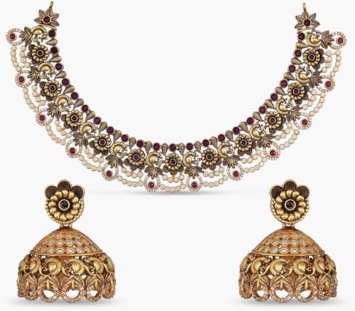 Peacock Floral Antique Necklace Set