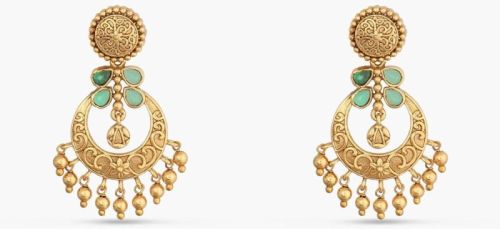 Riva Antique Green Kempu Chandbali Earrings, Length : 4 Cm