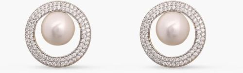 Simple Halo Pearl Cz Stud Earrings