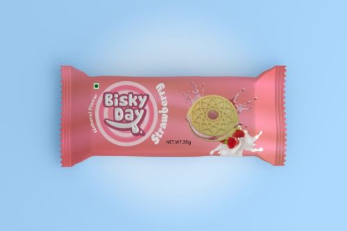 Bisky Day Strawberry Cream Biscuits, Shape : Round, Certification : FSSAI, Taste : Sweet