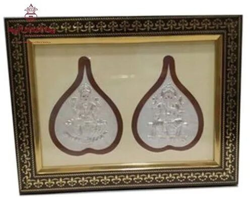 Silver Ganesha Laxmi Leaf Silver Frame, Packaging Type : Box
