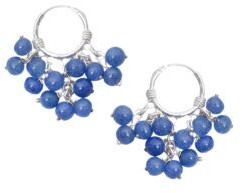 92.5 Sterling Silver Round Blue Cluster Beads Dangle Earrings