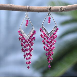 92.5 Sterling Silver With Pink Bead Layered Earrings