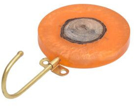 Round Orange Resin and Wood Single Wall Hook