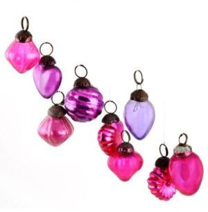 Set Of 9 Handmade Purple And Pink Mini Christmas