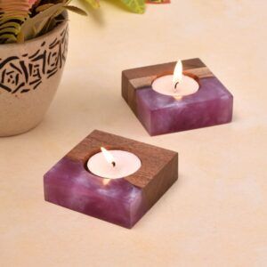 Table Mounted Tealight Holder With Pink Resin Effect