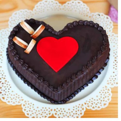 Heart Shape Chocolate Cake With Beautiful Red Heart