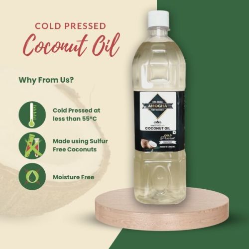 AmoghA Cold Pressed Coconut Oil, Form : Liquid for Cooking Skin Care