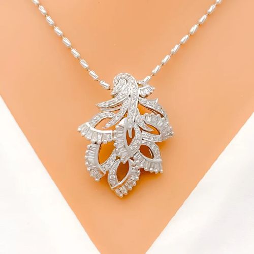 Evergreen White Gold Leaf Diamond Pendant Set