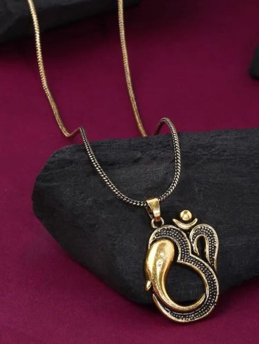 Antique Gold Plated Lord Shiva & Ganesha Chain Pendant