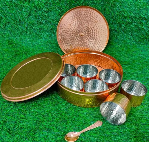 Copper Masala Spice Box With Khalai