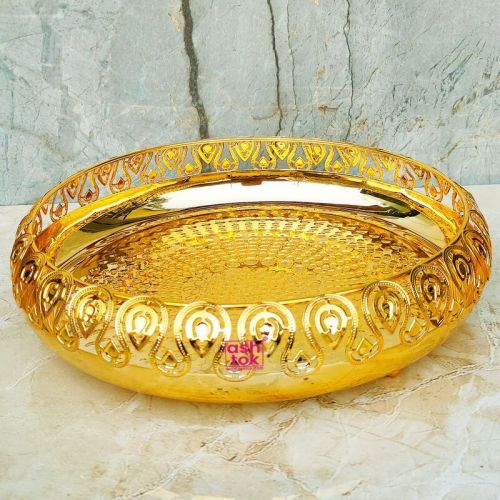 Gold Coated German Silver Round Tray