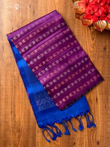 Blue Kanjivaram Soft Silk Saree With Zari Stripes