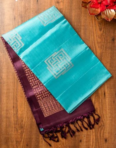 Sea Blue And Brown Pure Kanjivarm Silk Saree