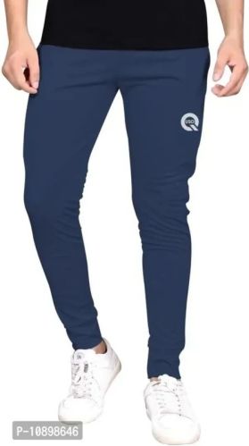 Navy Blue Cotton Spandex Track Pants For Men