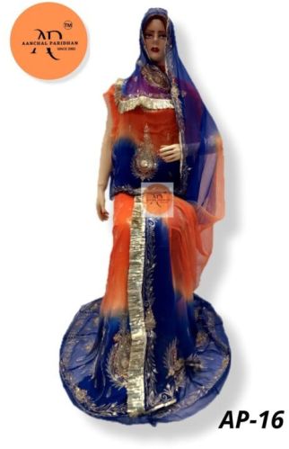 Aanchal Paridhan Rajasthani Rajputi Pure Poshak (orange-blue)