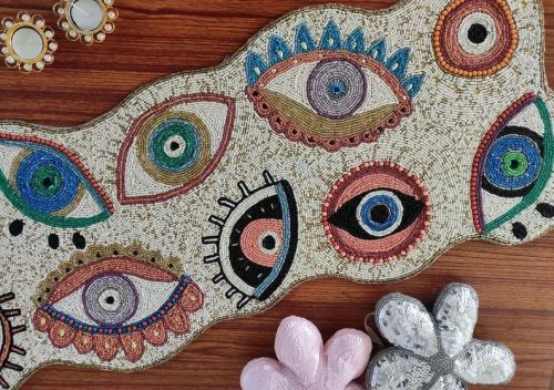 Handmade Evil Eye Beaded Table Runner 35''*13'' Inch