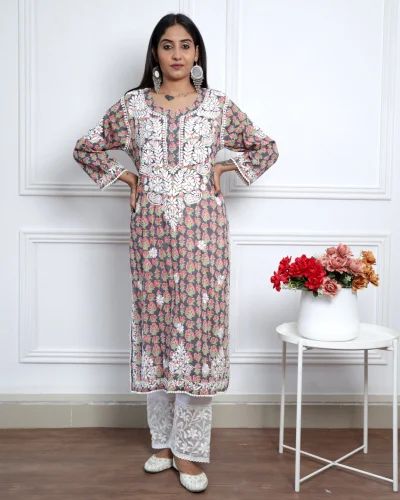 Printed Mulmul Cotton Chikankari Kurti S, Xl