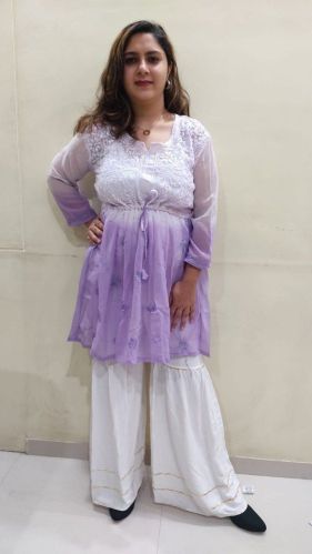 Short Frock Lucknowi Chikan Georgette Kurti M, Xl