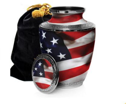 Polished Metal Printed American Flag Cremation Urns, Color : Blue, Packaging Type : Box