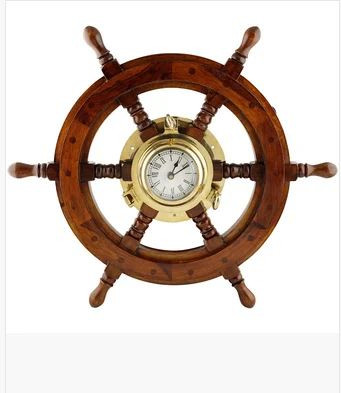 Brass Ship Wheel Porthole Clock, Display Type : Analog, Packaging Type : Box