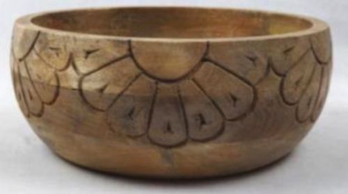 Polished Carved Mango Wood Bowl 6x6x3.5 Inch