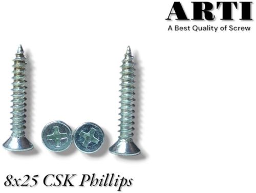 8x25 Csk Phillips Self Tapping Screw, Length : 25mm, Grade : 1010, Packaging Type : Plastic Packet