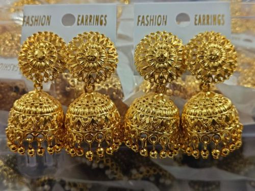 Om Enterprises Alloy Golden Oxidised Earrings