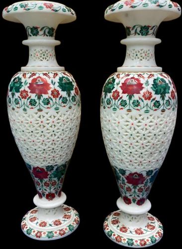 Polished Printed Marble Flower Pot For Decoration