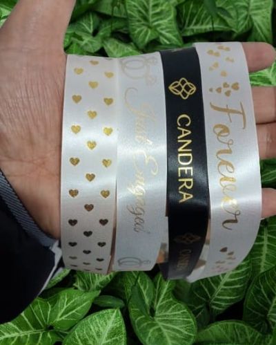 Ribbon Printed Satin, Color : Black, Brown, Creamy, Grey, Off White, White, Yellow Multisize