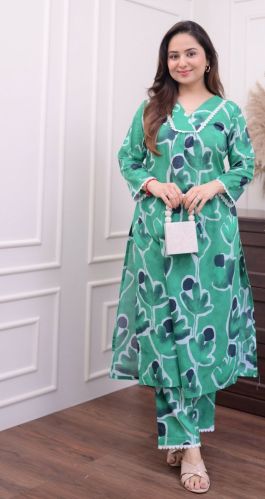 Ladies Green Flora Print Cord Set M, Xl