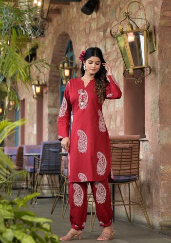 Ladies Red Print Cord Set M, Xl