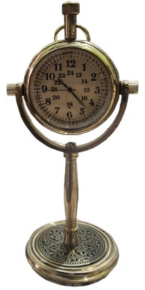 Antique Brass Table Clock, Shape : Round For Restaurant, Hotel