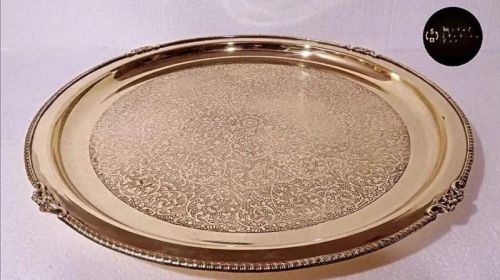 Polished Brass Serving Trays, Color : Golden 15 Inch, Weight : 1200 Gm