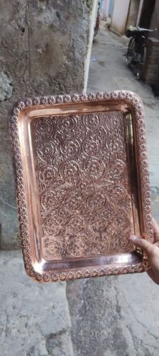 Polished Copper Serving Tray, Color : Golden 12x16 Inch, Weight : 700 Gm