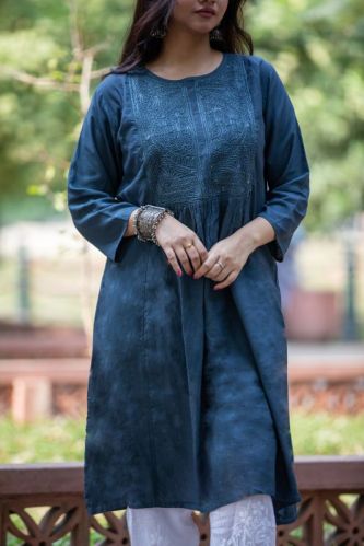 Ladies Blue Pure Cotton Kurti Casual Wear S-XXL